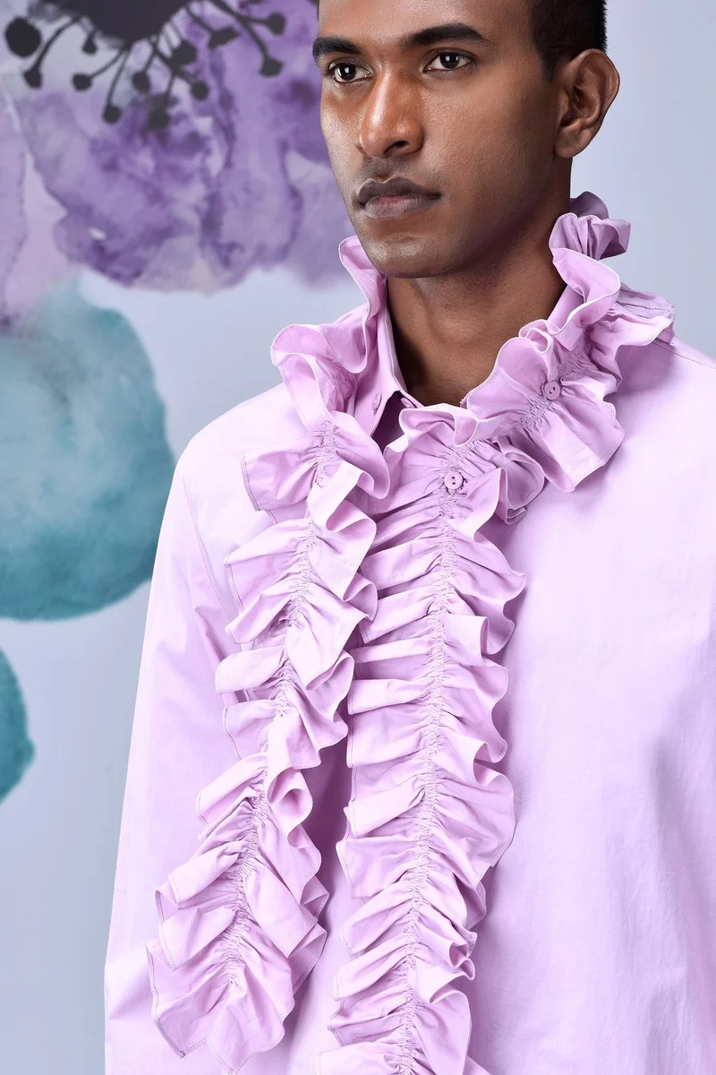 جينات ليكوانت هيمانت قميص بقصة عادية بياقة مكشكشة قابلة للفصل - وردي سموذي